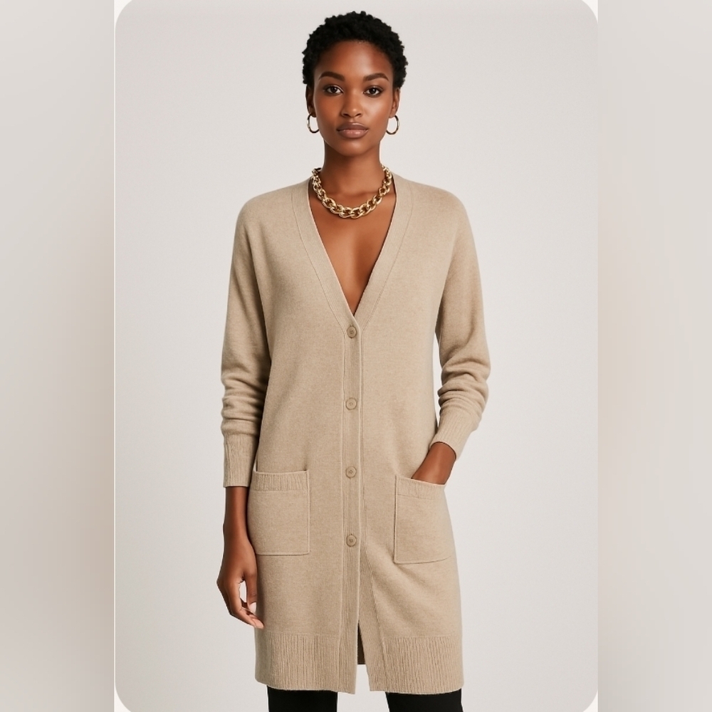 Diane Von Furstenberg DVF Longline Cardigan Jacket Sweater Metallic Size L